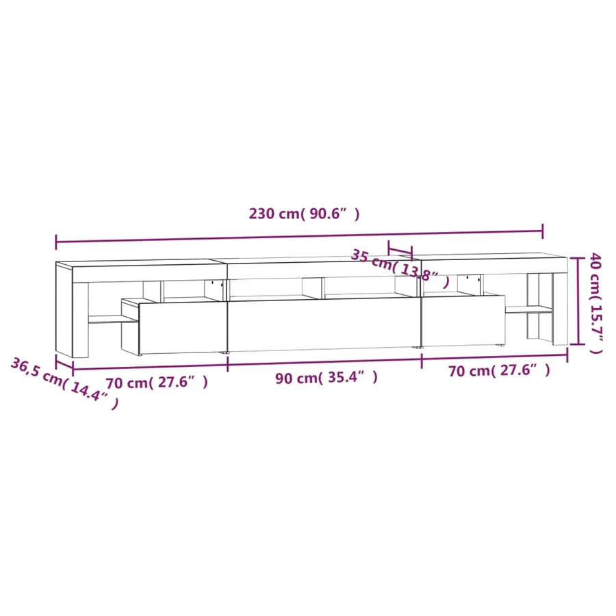 Meuble TV avec lumières LED Chêne sonoma 230x36,5x40 cm - 16
