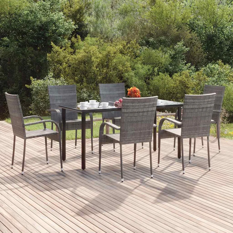 Ensemble à manger de jardin 7 pcs Gris Résine tressée