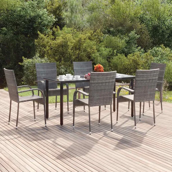 Ensemble à manger de jardin 7 pcs Gris Résine tressée