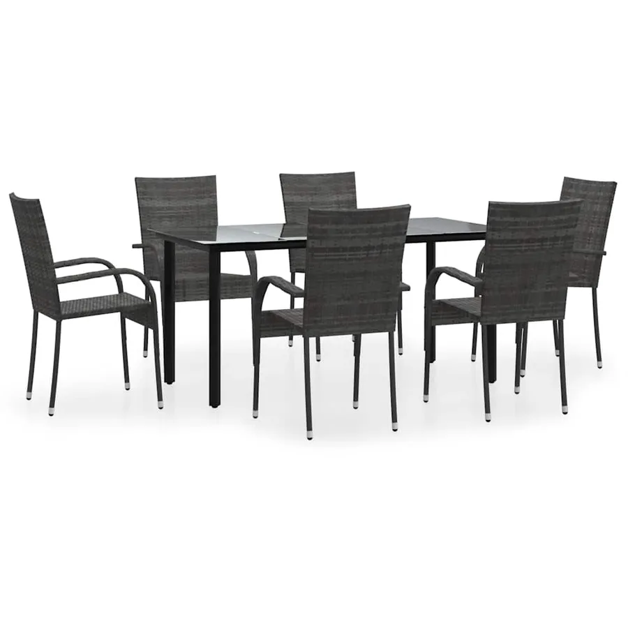 Ensemble à manger de jardin 7 pcs Gris Résine tressée - 2