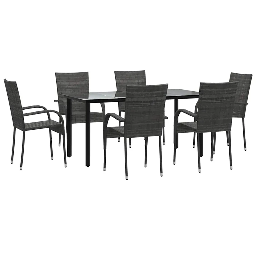 Ensemble à manger de jardin 7 pcs Gris Résine tressée - 3
