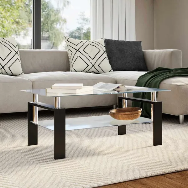 Table basse Gris et transparent 95x55x40 cm Verre trempé