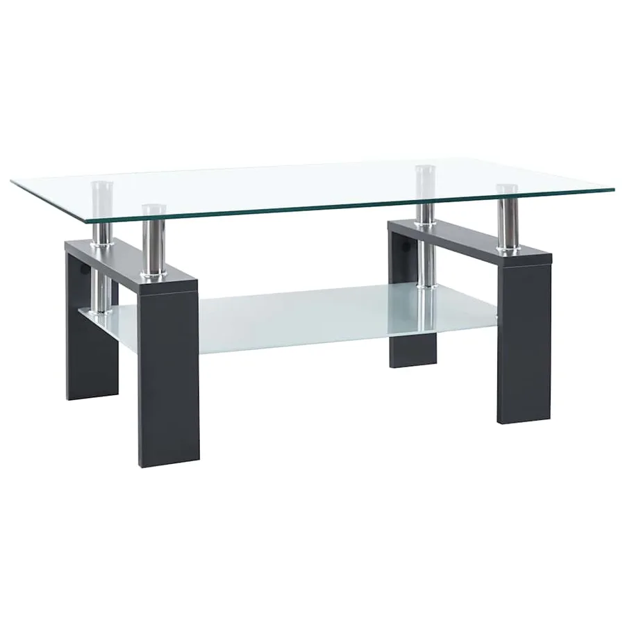 Table basse Gris et transparent 95x55x40 cm Verre trempé - 2