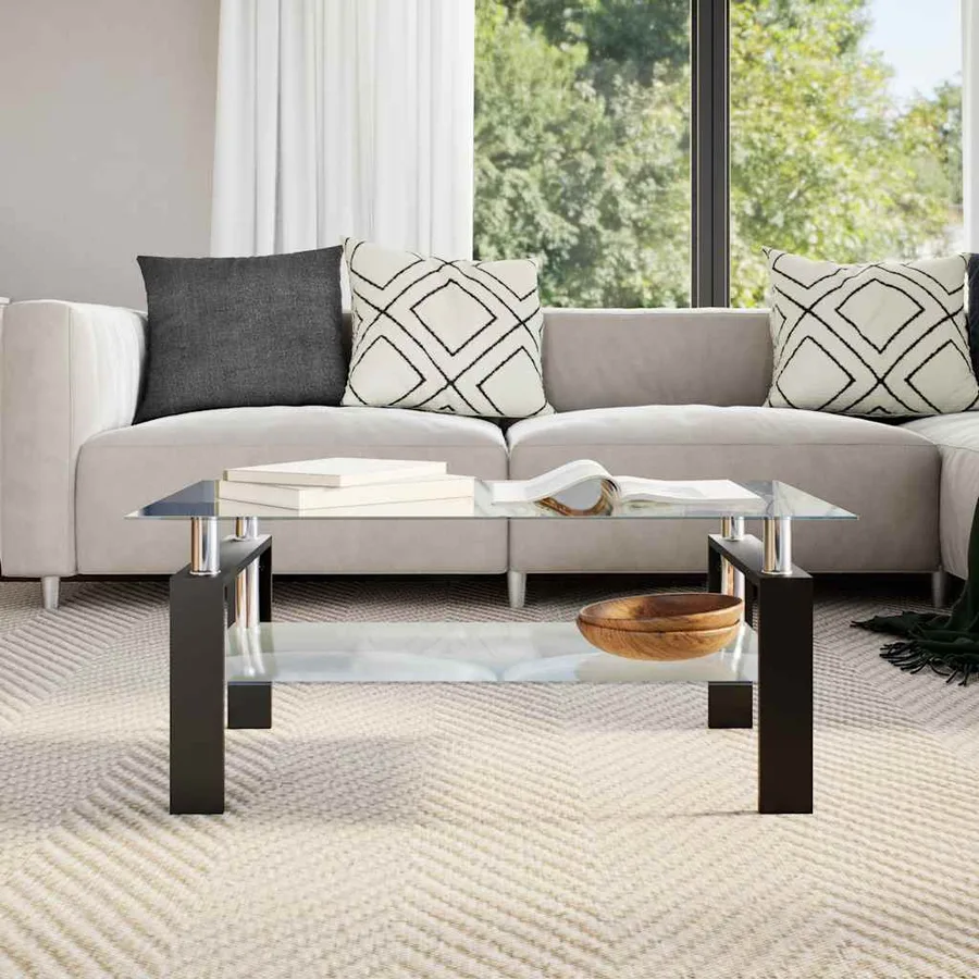 Table basse Gris et transparent 95x55x40 cm Verre trempé - 3