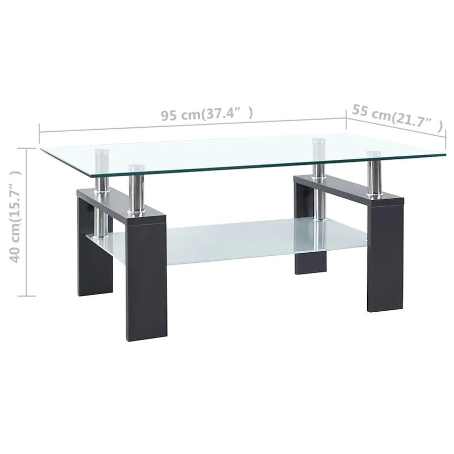Table basse Gris et transparent 95x55x40 cm Verre trempé - 8