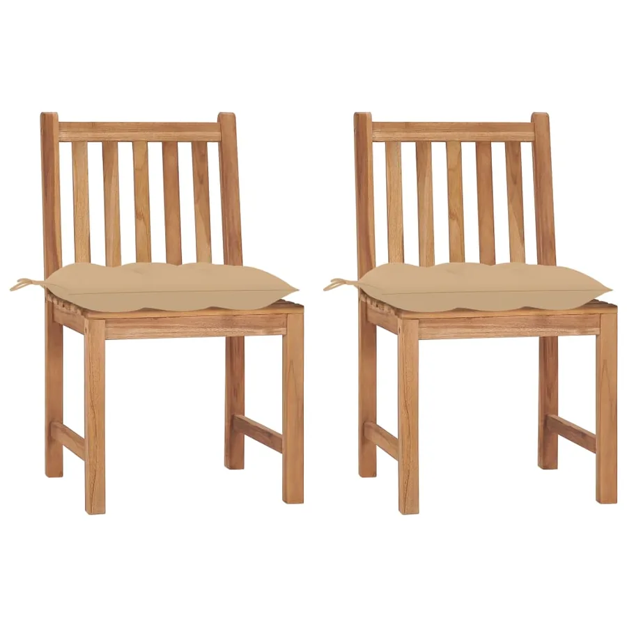 Chaises de jardin lot de 2 avec coussins Bois de teck massif