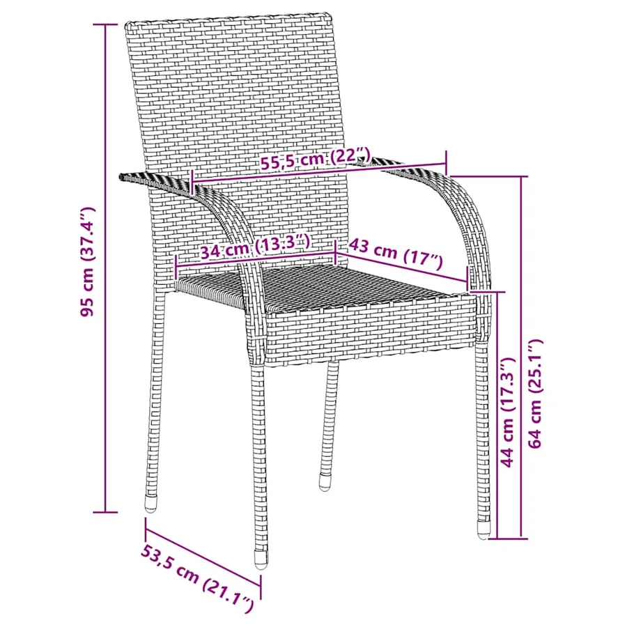 Chaises empilables d'extérieur lot de 6 Gris Résine tressée - 10
