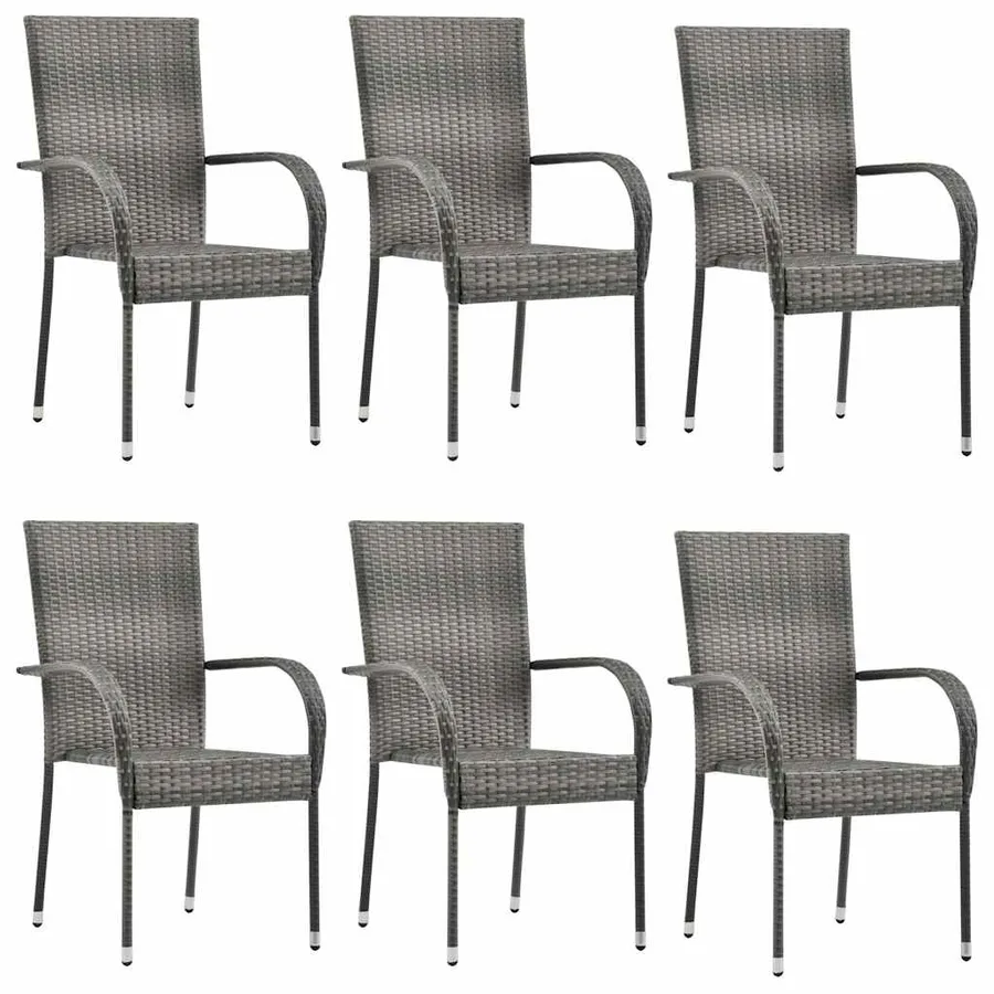 Chaises empilables d'extérieur lot de 6 Gris Résine tressée - 2