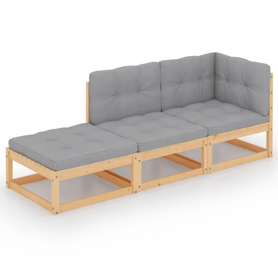 Salon de jardin 3 pcs avec coussins Bois de pin massif - 2