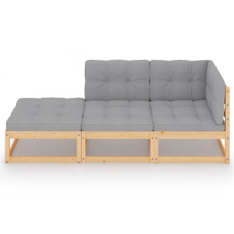 Salon de jardin 3 pcs avec coussins Bois de pin massif - 3