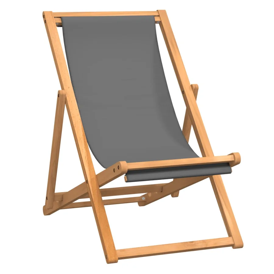 Chaise de plage pliable Bois de teck solide Gris - 2