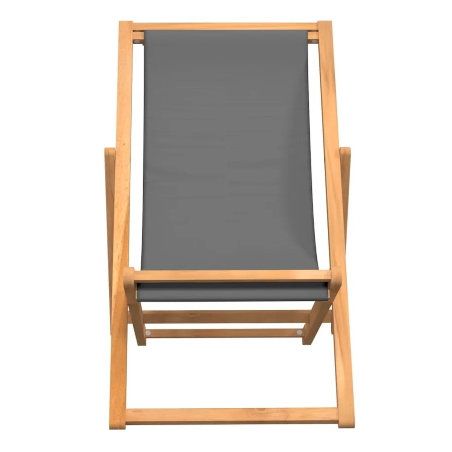 Chaise de plage pliable Bois de teck solide Gris - 3