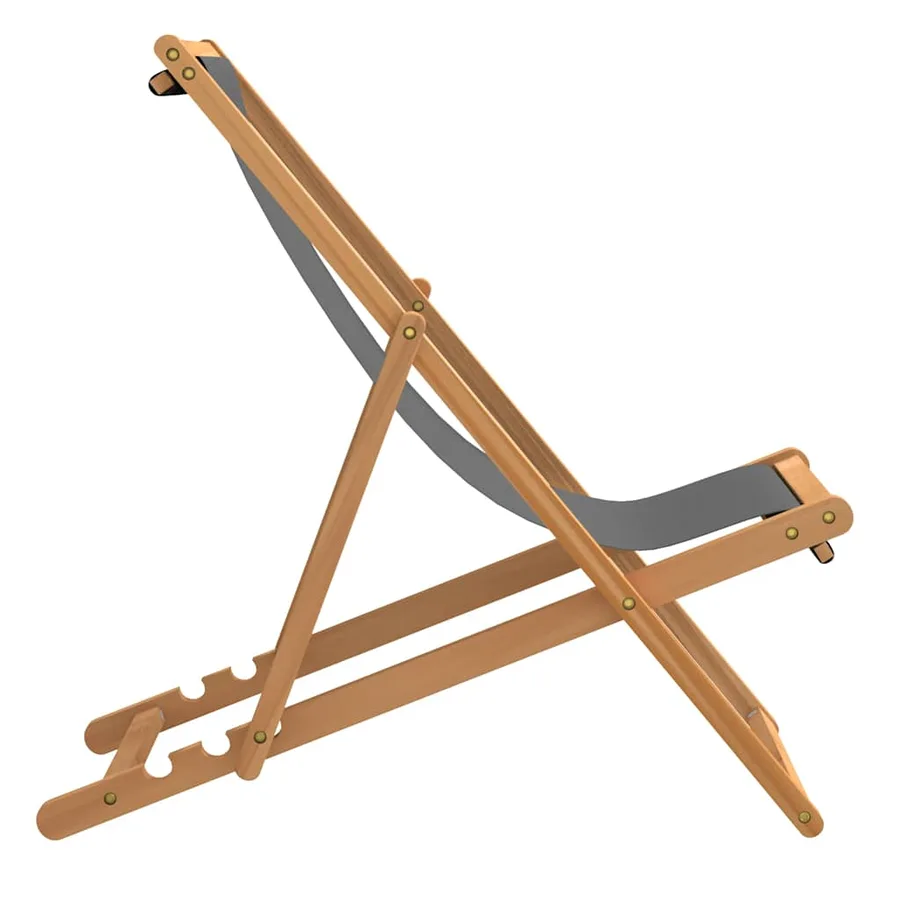Chaise de plage pliable Bois de teck solide Gris - 4