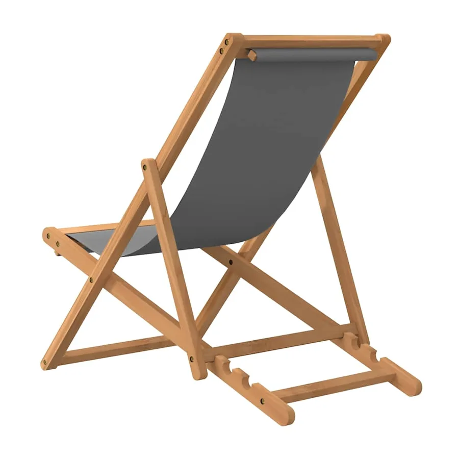 Chaise de plage pliable Bois de teck solide Gris - 5