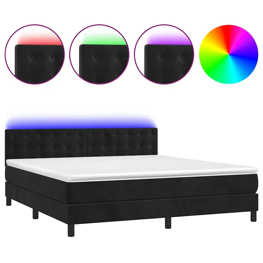 Sommier à lattes de lit avec matelas et LED Noir 180x200 cm - 2