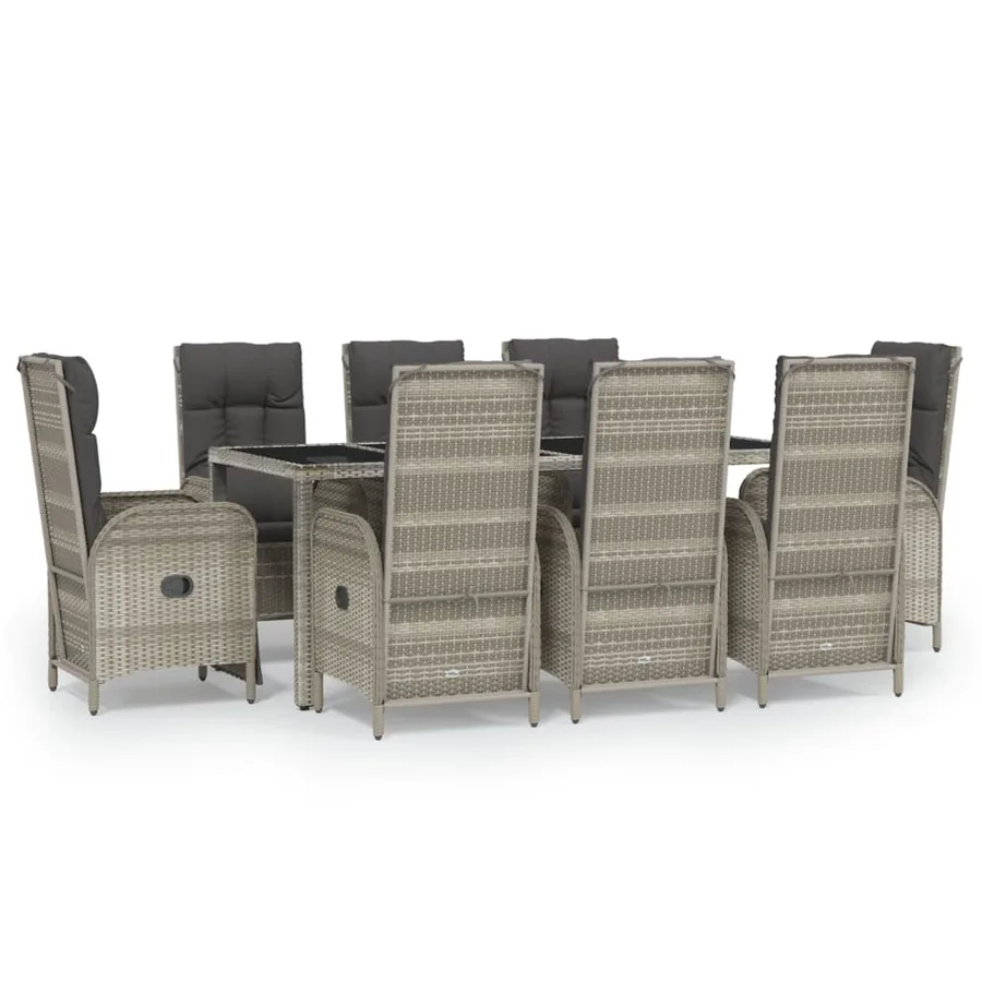 Ensemble à manger de jardin 9 pcs coussins gris résine tressée - 2