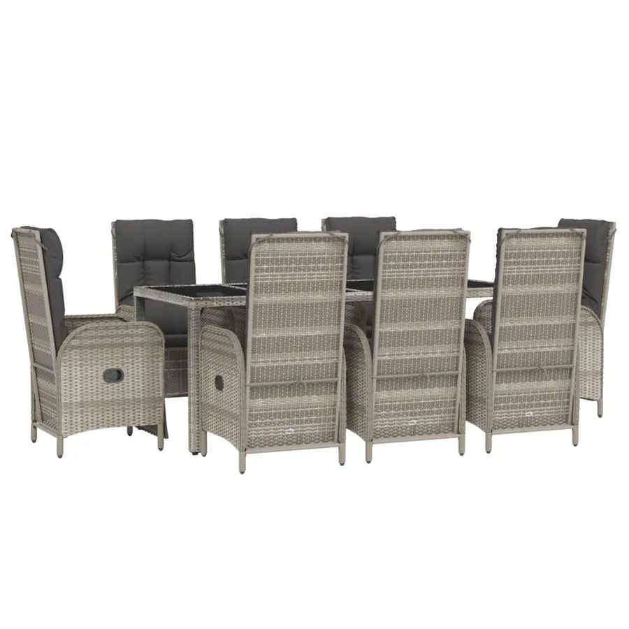 Ensemble à manger de jardin 9 pcs coussins gris résine tressée - 3