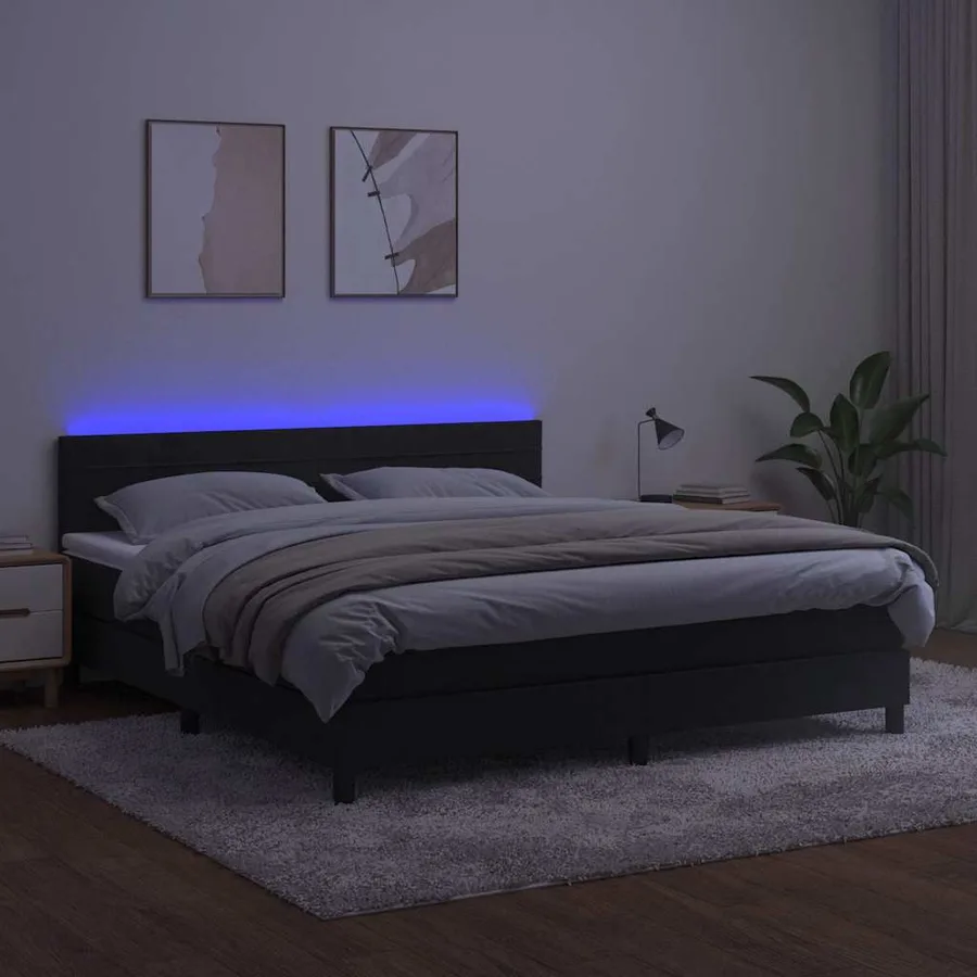 Sommier à lattes de lit avec matelas et LED Noir 180x200 cm - 4