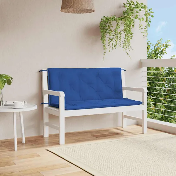 Coussin de banc de jardin bleu 120x(50+50)x7 cm tissu oxford