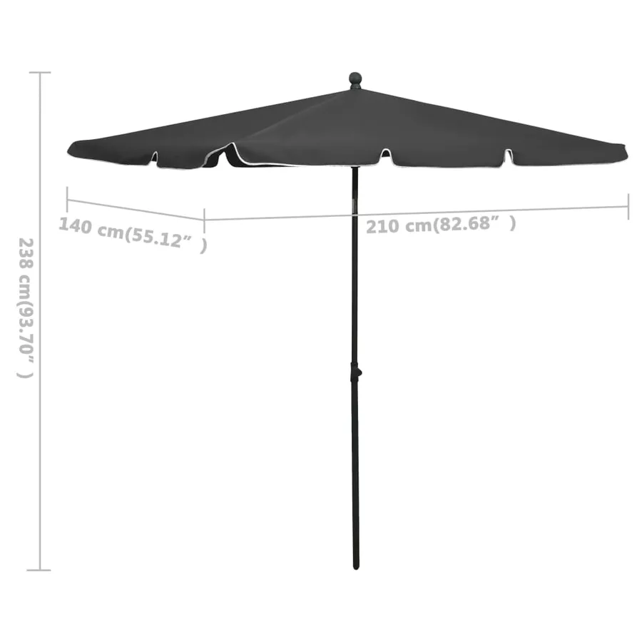 Parasol de jardin avec mât 210x140 cm Anthracite - 6