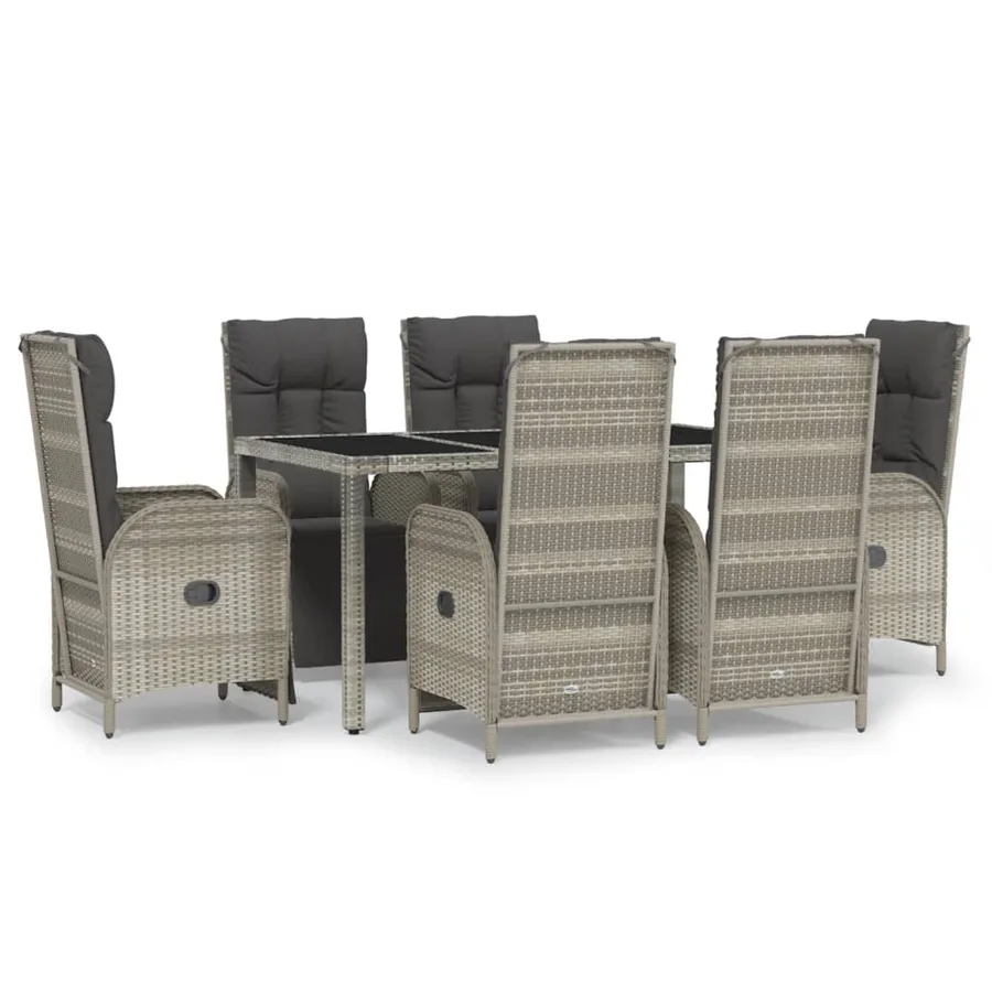 Ensemble à manger jardin et coussins 7 pcs gris rotin - 2