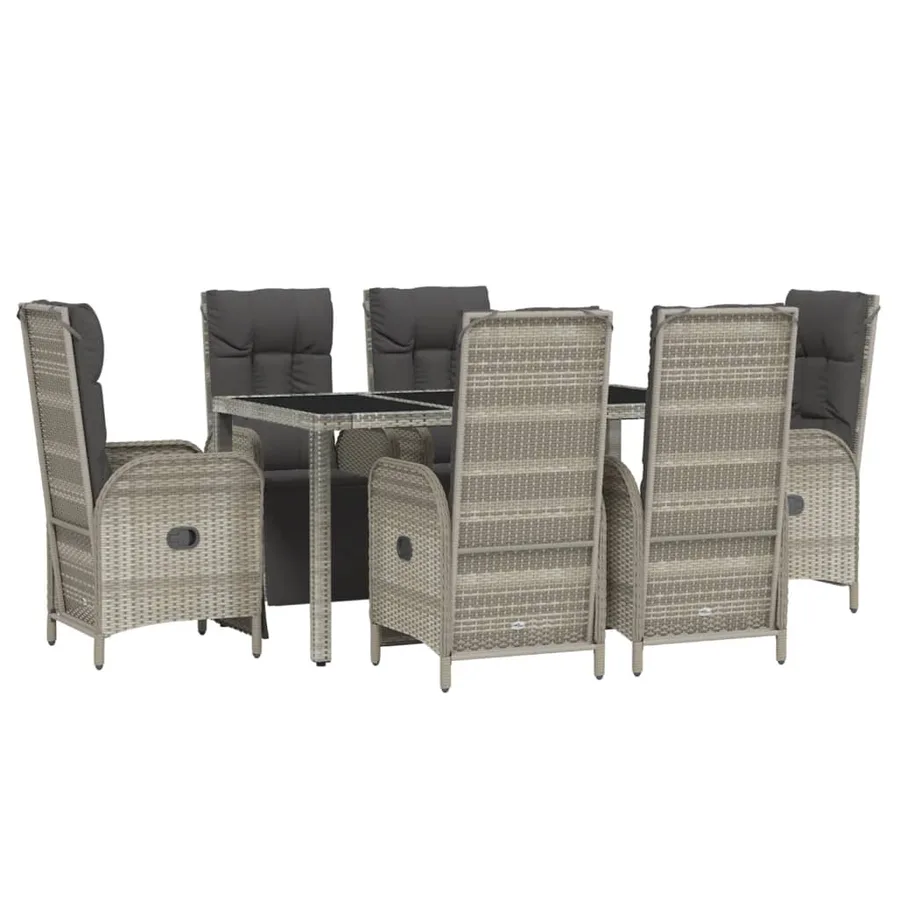 Ensemble à manger jardin et coussins 7 pcs gris rotin - 3