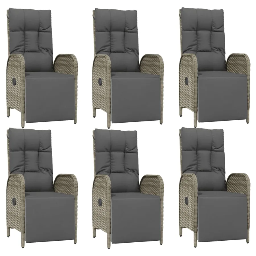 Ensemble à manger jardin et coussins 7 pcs gris rotin - 4