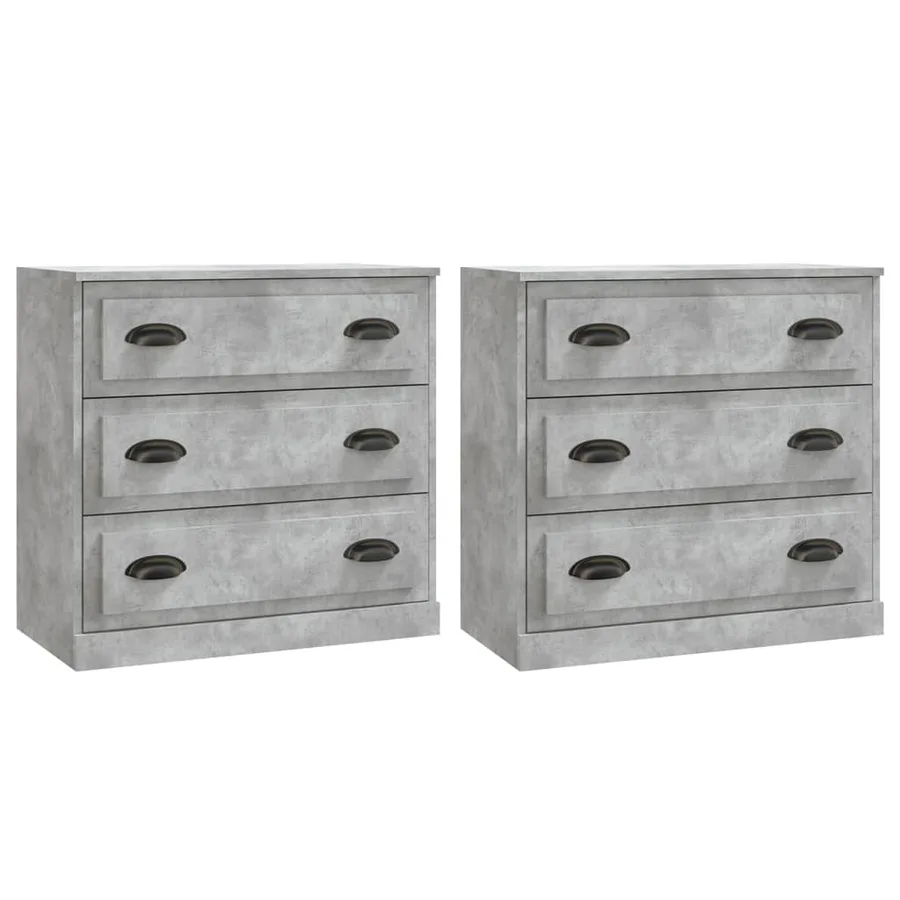 Buffets 2 pcs gris béton bois d'ingénierie - 2