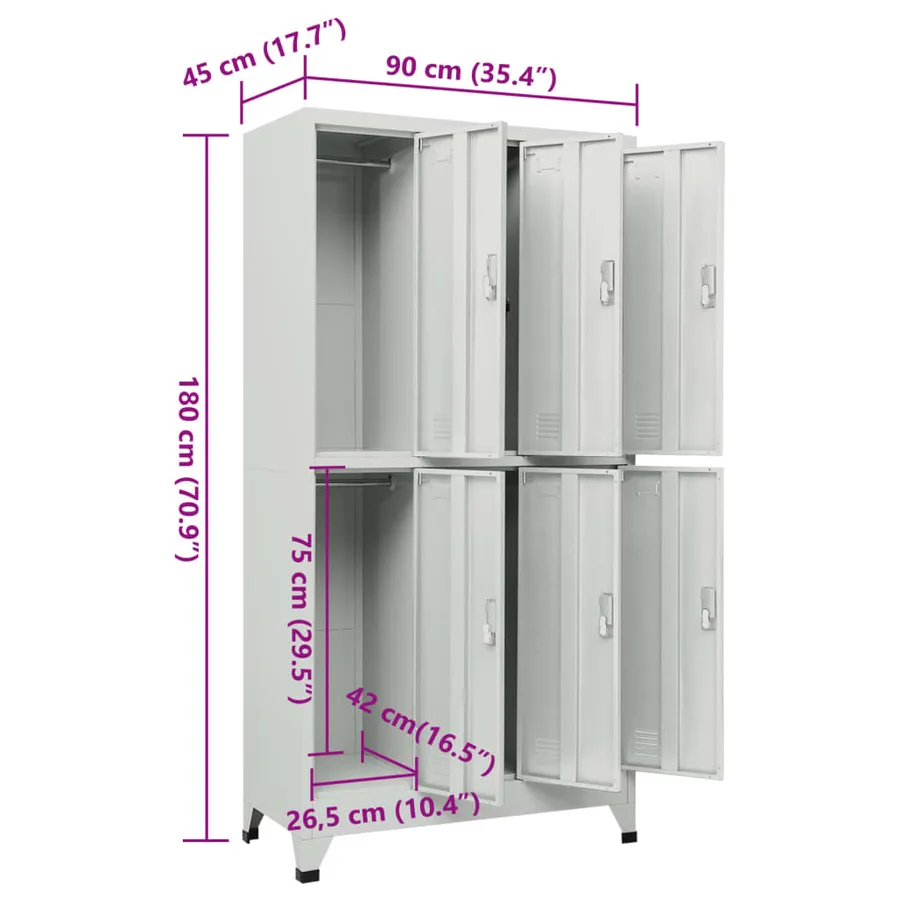 Armoire à casier avec 6 compartiments Acier 90x45x180 cm Gris - 8