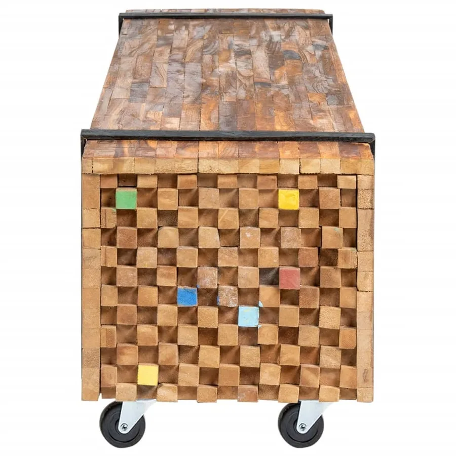Meuble TV 110x30x32,5 cm Bois de teck massif - 4