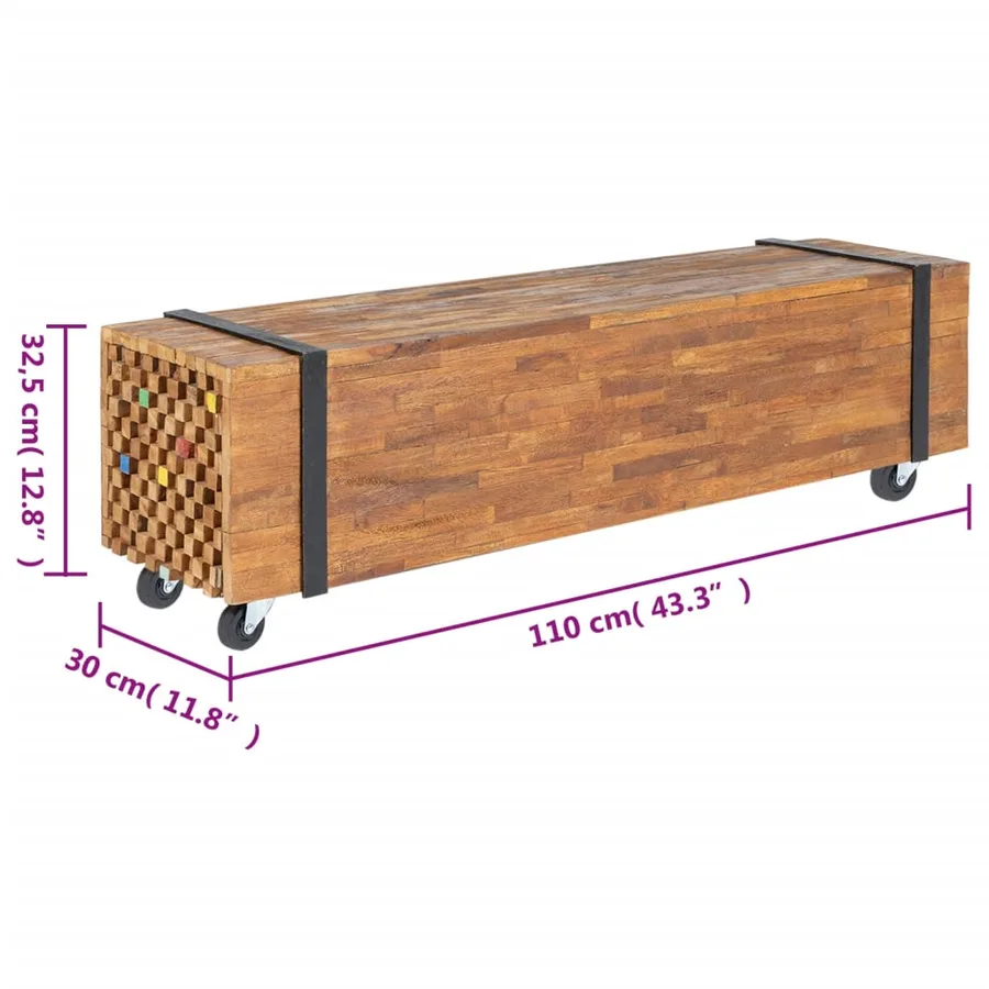 Meuble TV 110x30x32,5 cm Bois de teck massif - 8