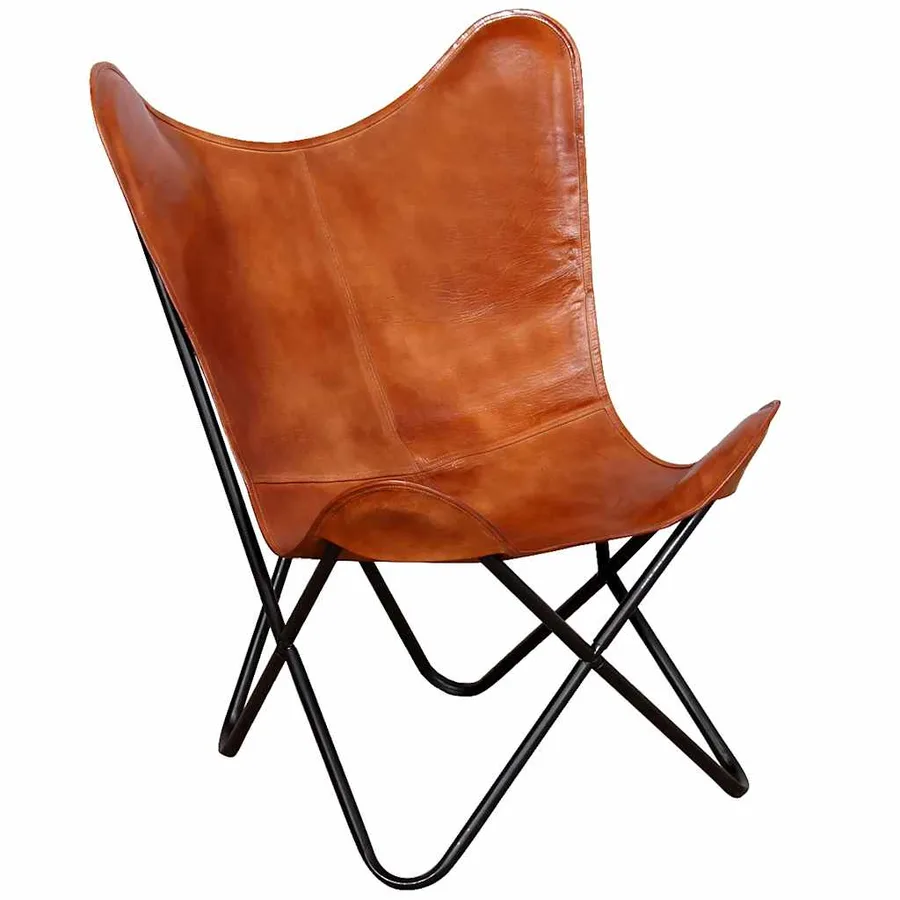 Chaise papillon Marron Cuir véritable - 2