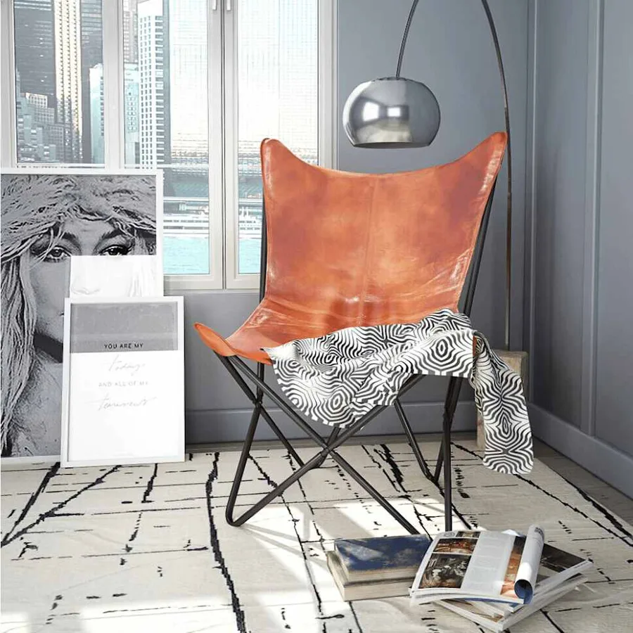 Chaise papillon Marron Cuir véritable - 3