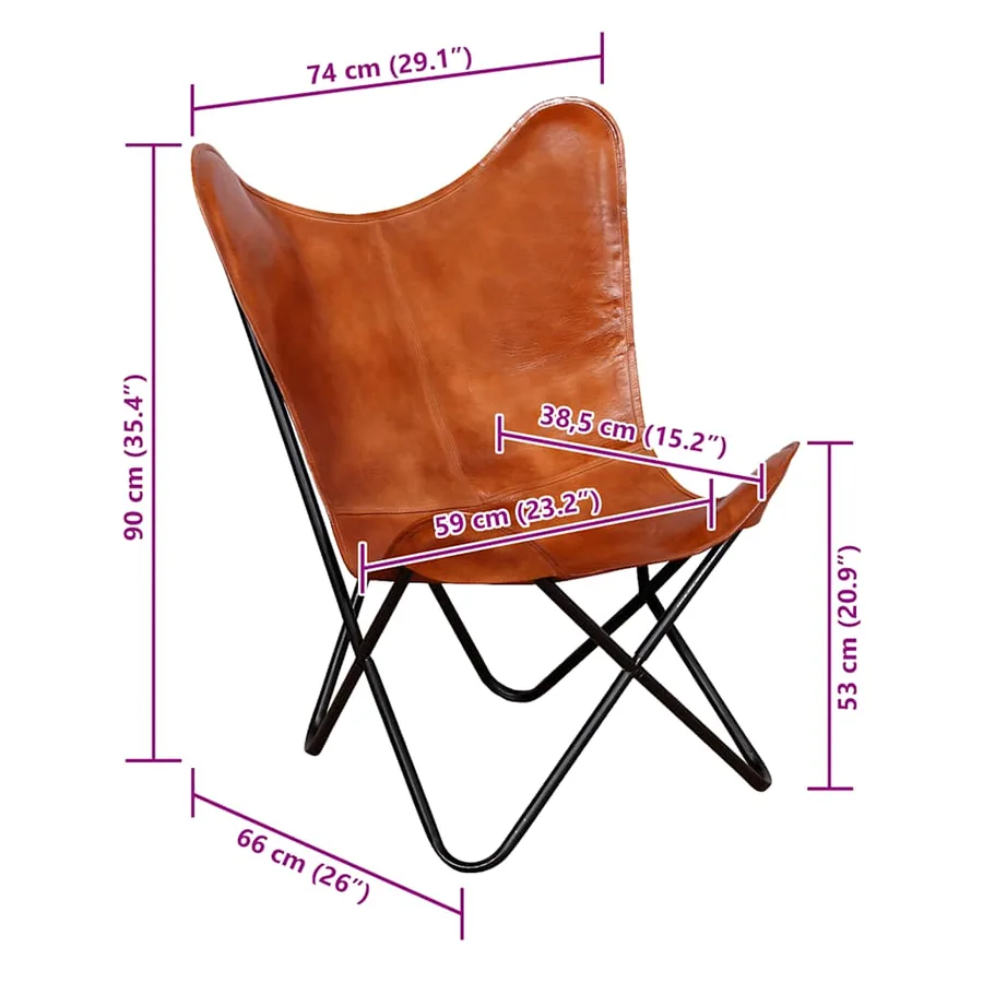 Chaise papillon Marron Cuir véritable - 7