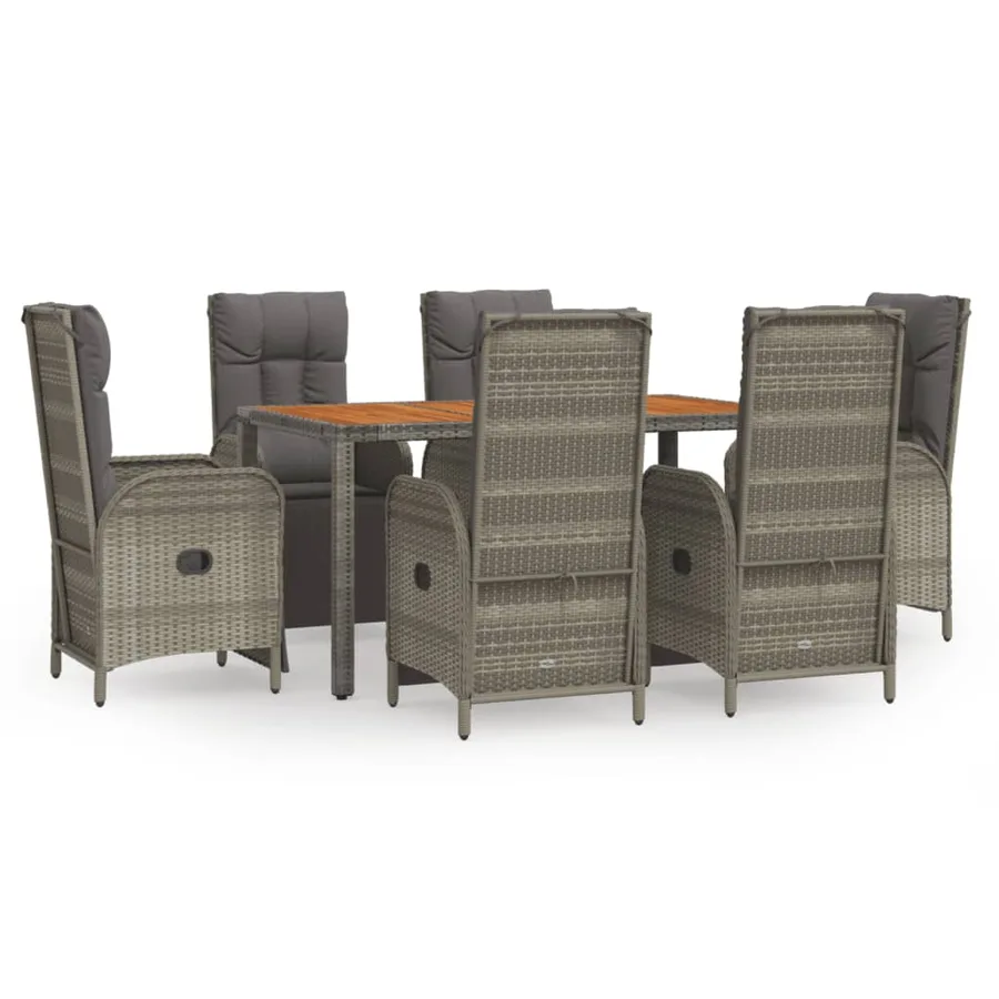 Ensemble à manger jardin et coussins 7 pcs gris rotin - 2