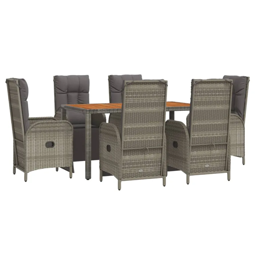 Ensemble à manger jardin et coussins 7 pcs gris rotin - 3