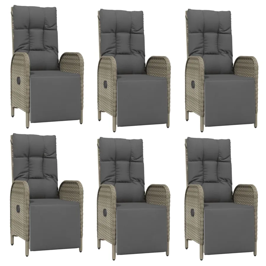 Ensemble à manger jardin et coussins 7 pcs gris rotin - 4