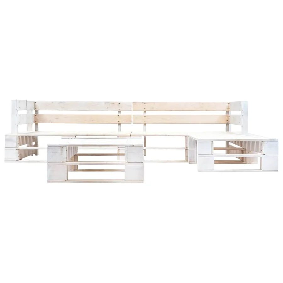Salon de jardin palette 4 pcs Bois Blanc - 2