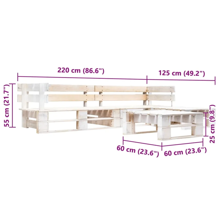 Salon de jardin palette 4 pcs Bois Blanc - 3