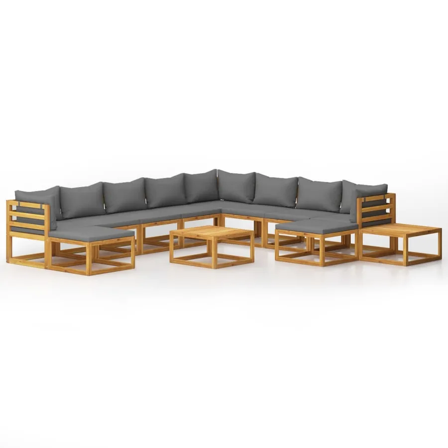 Salon de jardin 12 pcs avec coussin Bois d'acacia solide - 2
