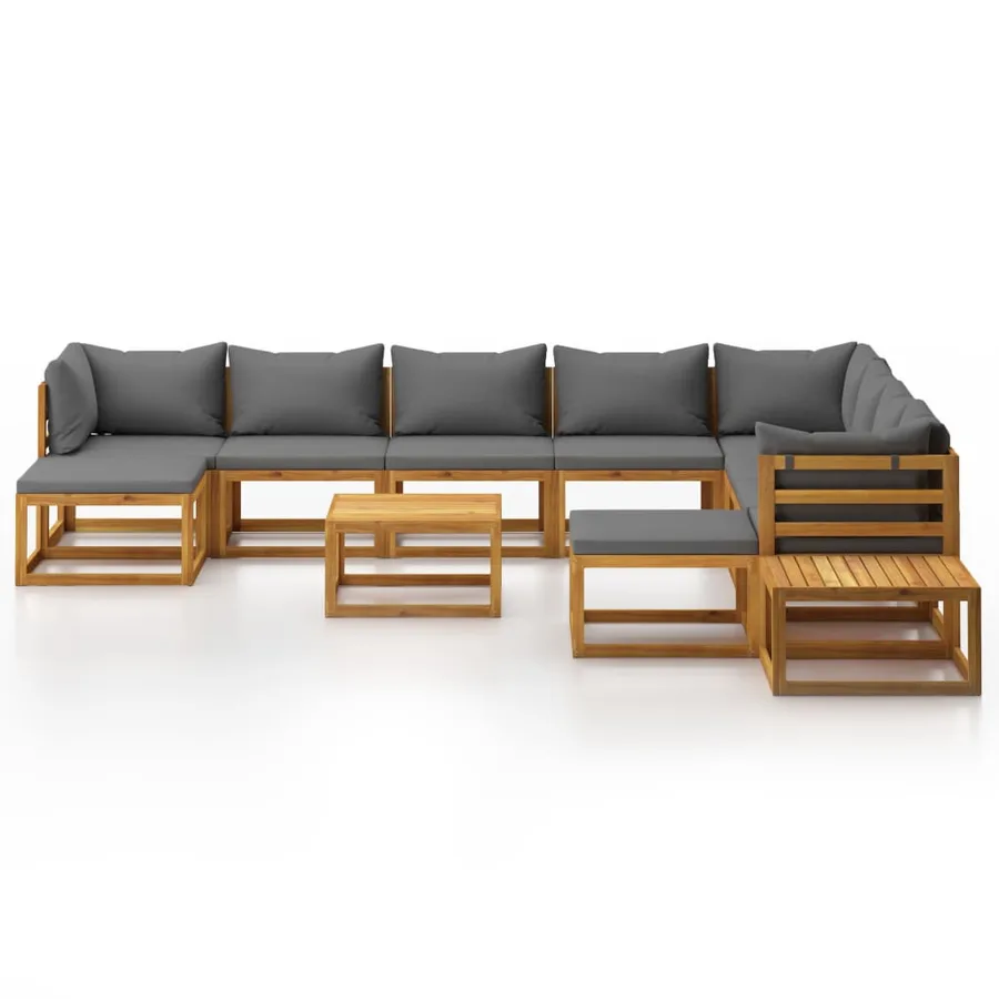 Salon de jardin 12 pcs avec coussin Bois d'acacia solide - 3