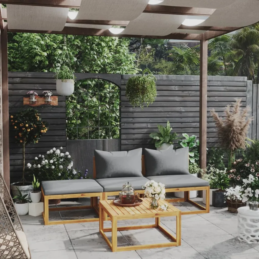 Salon de jardin 4 pcs avec coussin Bois d'acacia solide