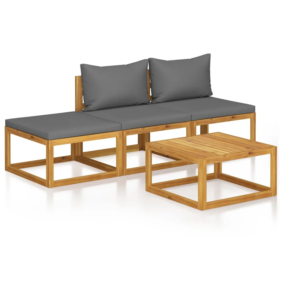 Salon de jardin 4 pcs avec coussin Bois d'acacia solide - 2