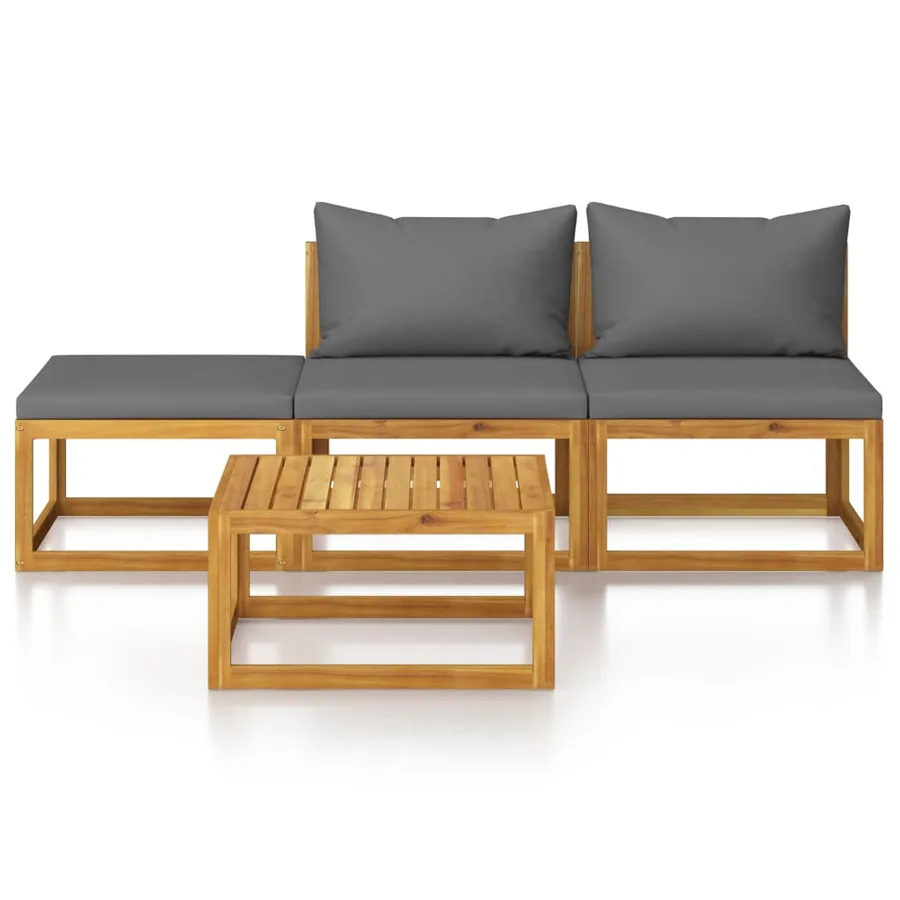 Salon de jardin 4 pcs avec coussin Bois d'acacia solide - 3