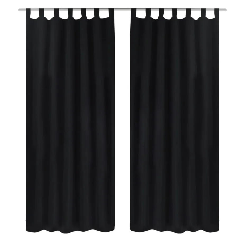 2 pcs Rideau à Passant Micro Satin Noir 140 x 175 cm