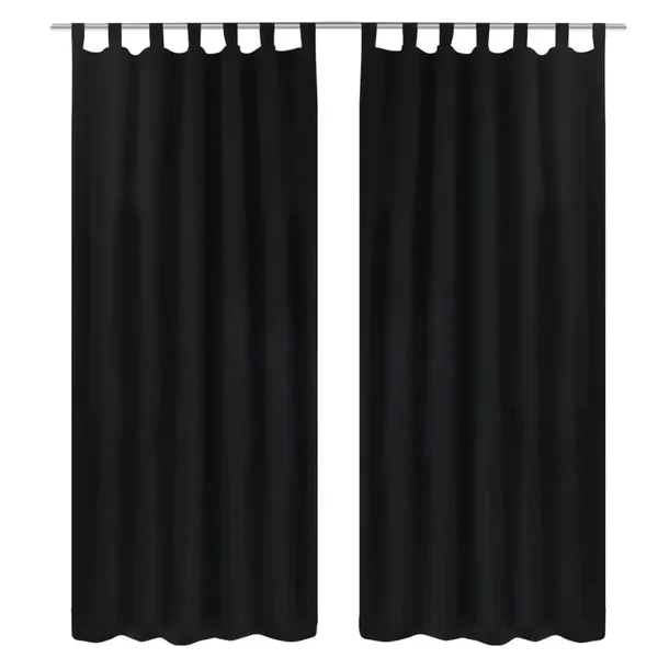 2 pcs Rideau à Passant Micro Satin Noir 140 x 175 cm