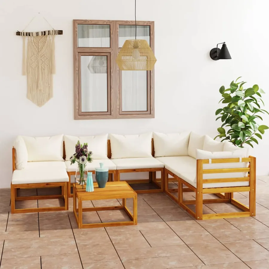 Salon de jardin 8 pcs avec coussin Crème Bois d'acacia solide
