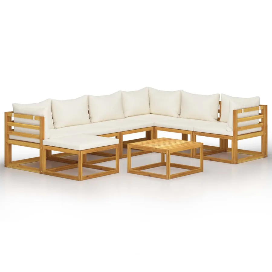 Salon de jardin 8 pcs avec coussin Crème Bois d'acacia solide - 2