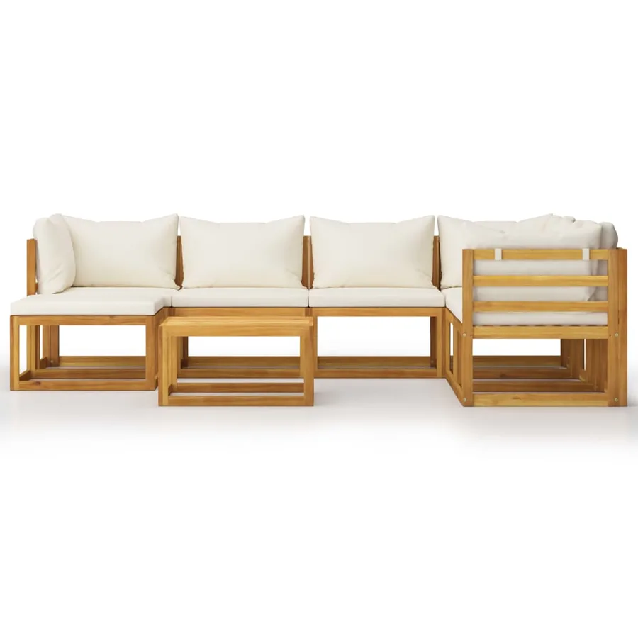 Salon de jardin 8 pcs avec coussin Crème Bois d'acacia solide - 3
