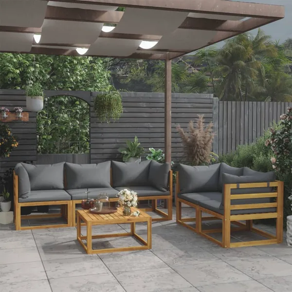 Salon de jardin 6 pcs avec coussin Bois d'acacia solide